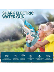 Aqua Blue - SharkBlast 3000 - High-Quality Electric Shark Water Gun Pichkari – Automatic High-Pressure Spray Gun for Kids’ Outdoor Summer Fun